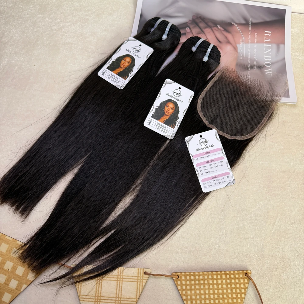 Bundle&closure straight hair2 Mink Virgin Hair Straight Hair Bundles - Image 1