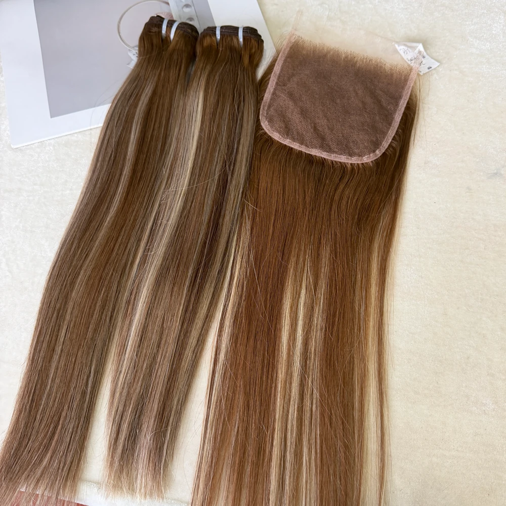 Color B4-60 hair bundle with closure Color B4/60 Hair Bundle Straight Hair With Closure - Image 1